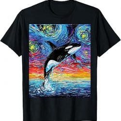 Orca Killer Whale Starry Night Colorful Ocean Art by Aja T-Shirt