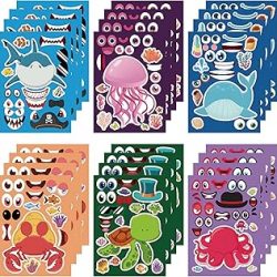 24 Sheets Marine Animal Make a Face Stickers, Animal Party Games Decal Mix and Match Sticker, Make Your Own Under The Sea Stickers DIY Crafts for Birthday Party Supplies Classroom Rewards