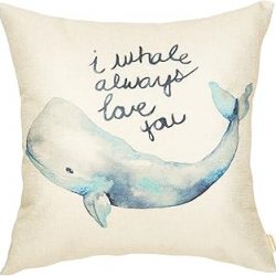 Fahrendom Watercolor I Whale Always Love You Cute Lover Decoration Nursery Sign Décor Cotton Linen Home Decorative Throw Pillow Case Cushion Cover with Words for Sofa Couch 18x18 Inches